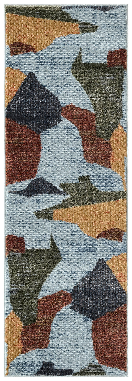 Nourison Nordic 2' x 6' Blue Multicolor Modern Indoor Rug
