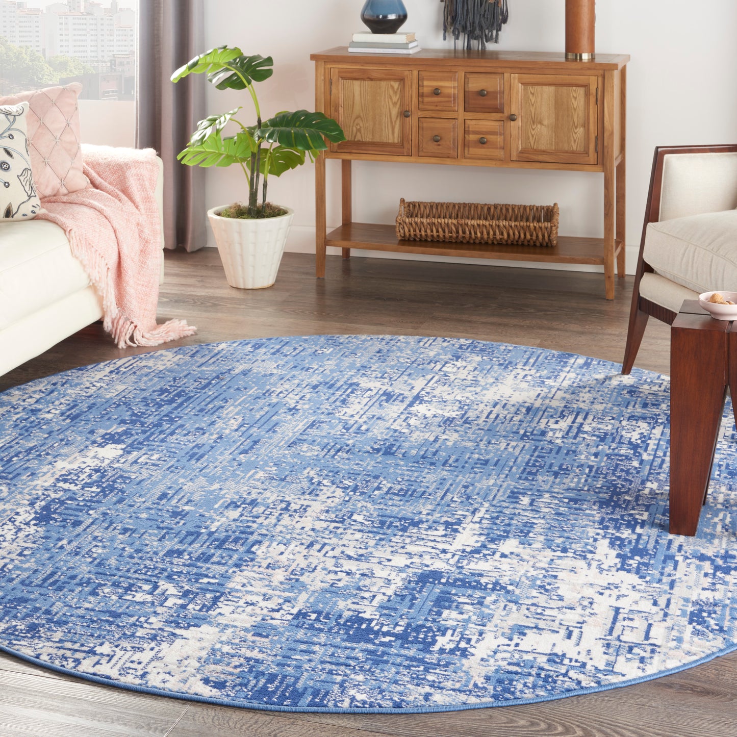 Nourison Whimsicle 8' x Round Blue Ivory Modern Indoor Rug