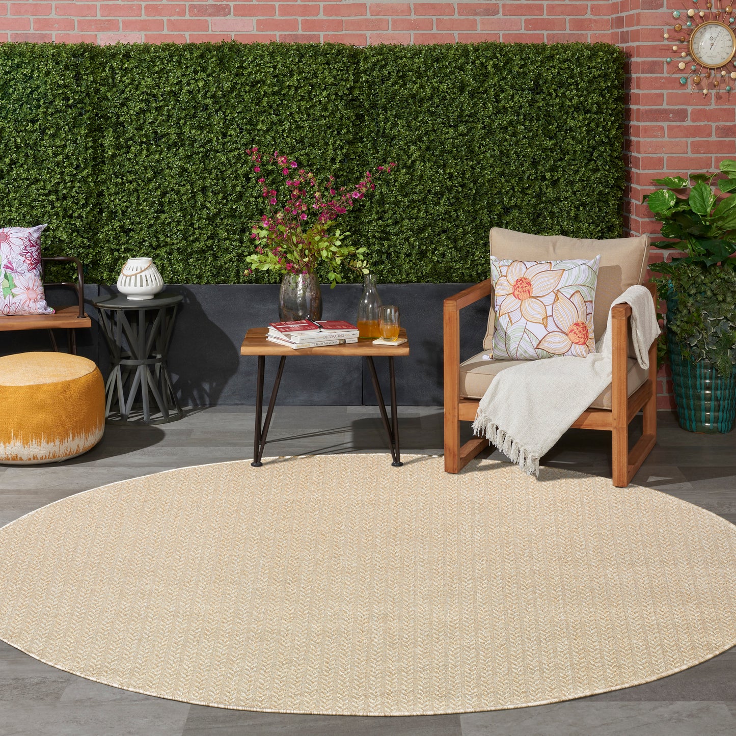 Nourison Tulum 8' x Round Cream Outdoor Rug