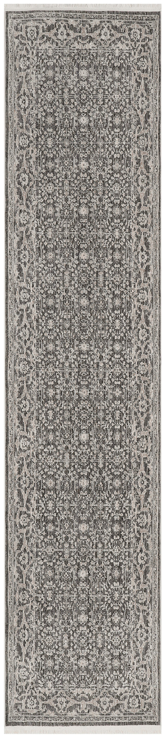 Nourison Shadows 2'2" x 12' Charcoal Ivory Vintage Indoor Rug