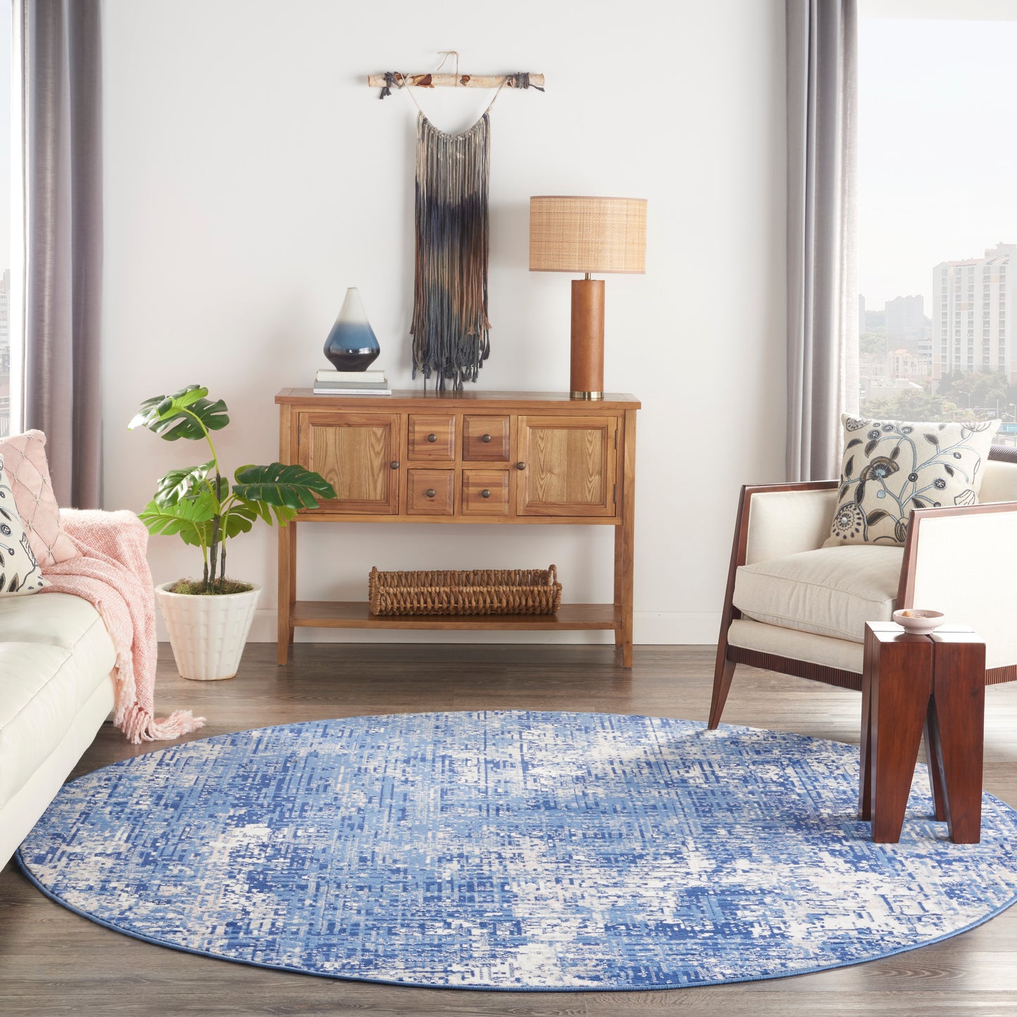 Nourison Whimsicle 8' x Round Blue Ivory Modern Indoor Rug