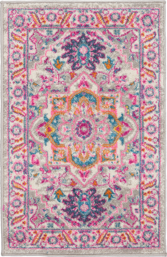 Nourison Passion 1'10" x 2'10" Light Grey/Pink Bohemian Indoor Rug