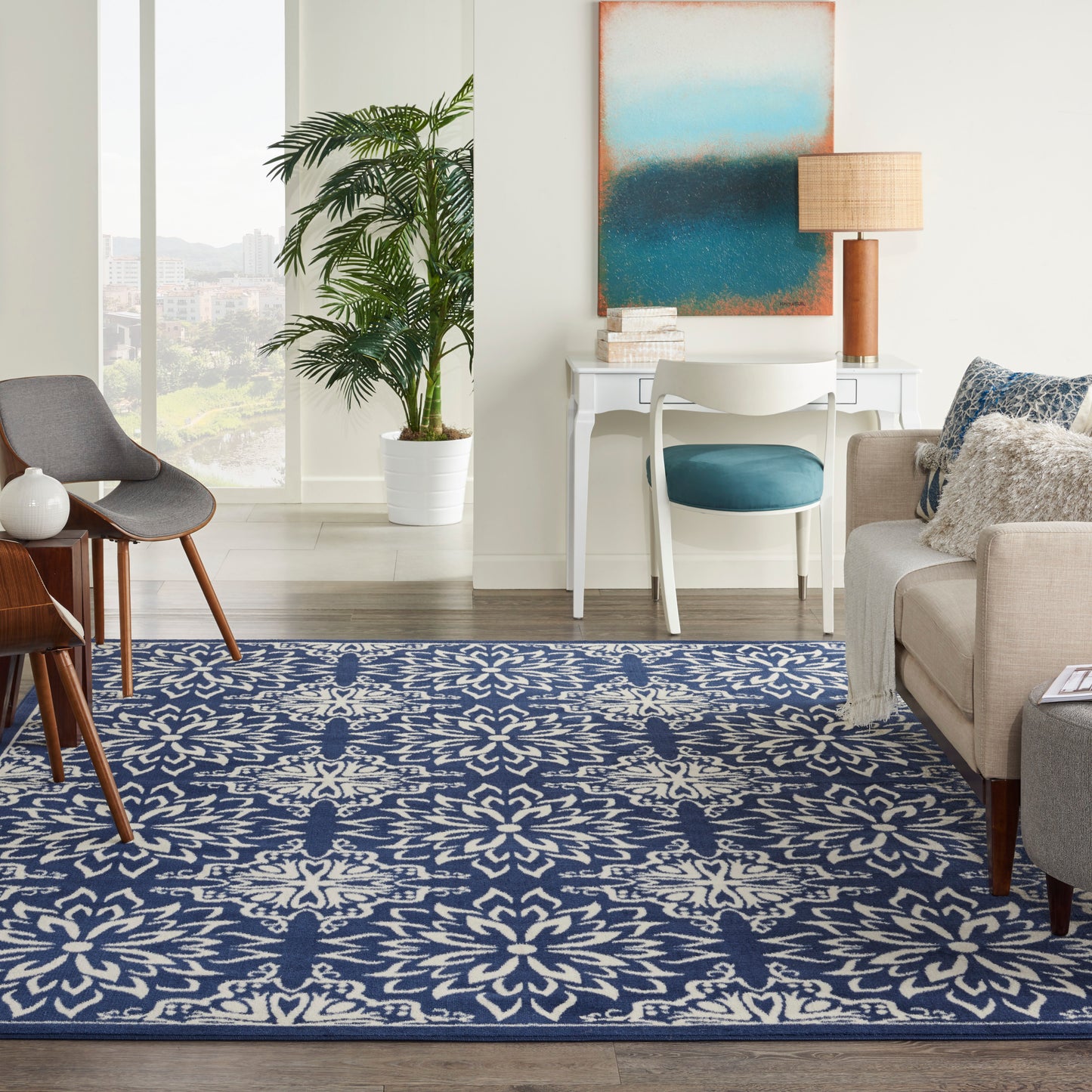 Nourison Jubilant 7'10" x 9'10" Navy/Ivory Farmhouse Indoor Rug