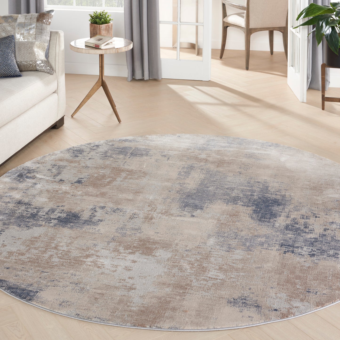 Nourison Rustic Textures 5'3" x Round Beige Grey Modern Indoor Rug