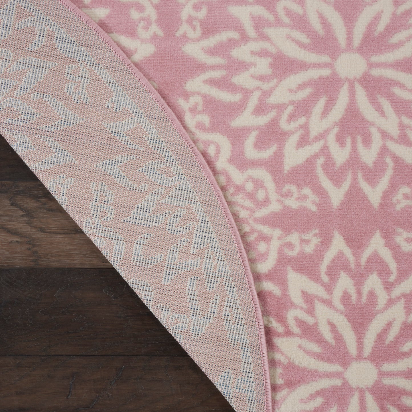 Nourison Jubilant 5'3" x Round Ivory Pink Farmhouse Indoor Rug