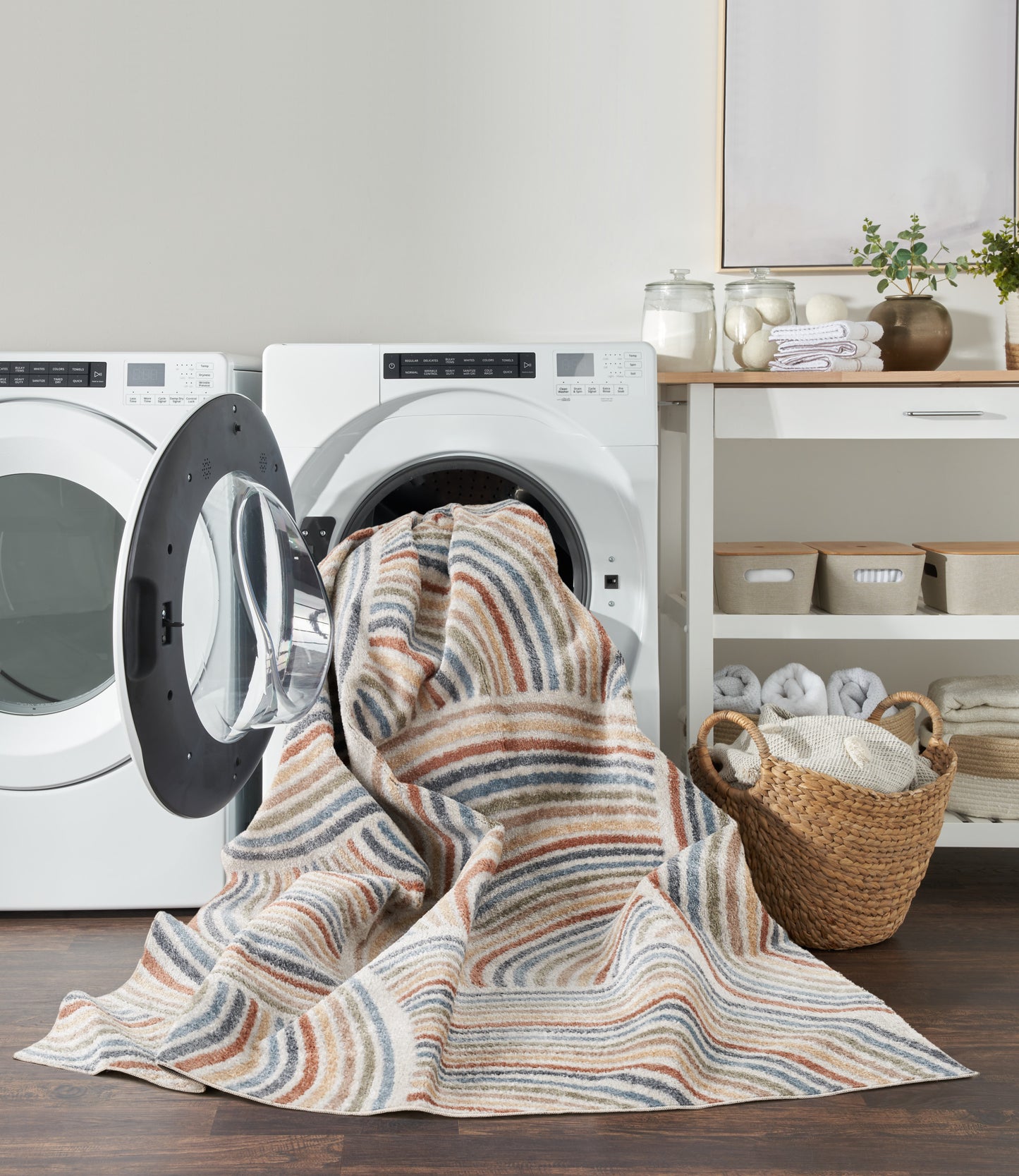 Nourison Astra Machine Washable 5'3" x 7' Ivory Multicolor Mid-Century Modern Indoor Rug