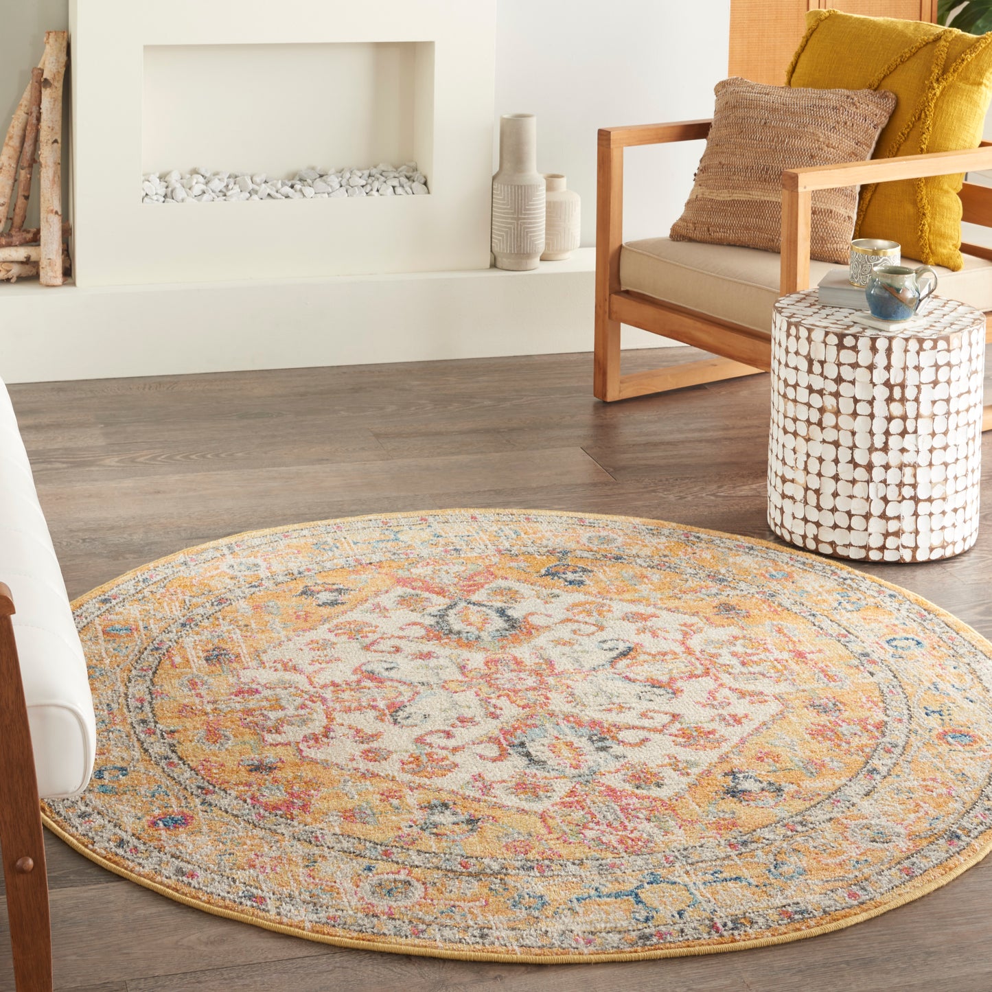 Nourison Passion 5' x Round Ivory/Yellow Bohemian Indoor Rug