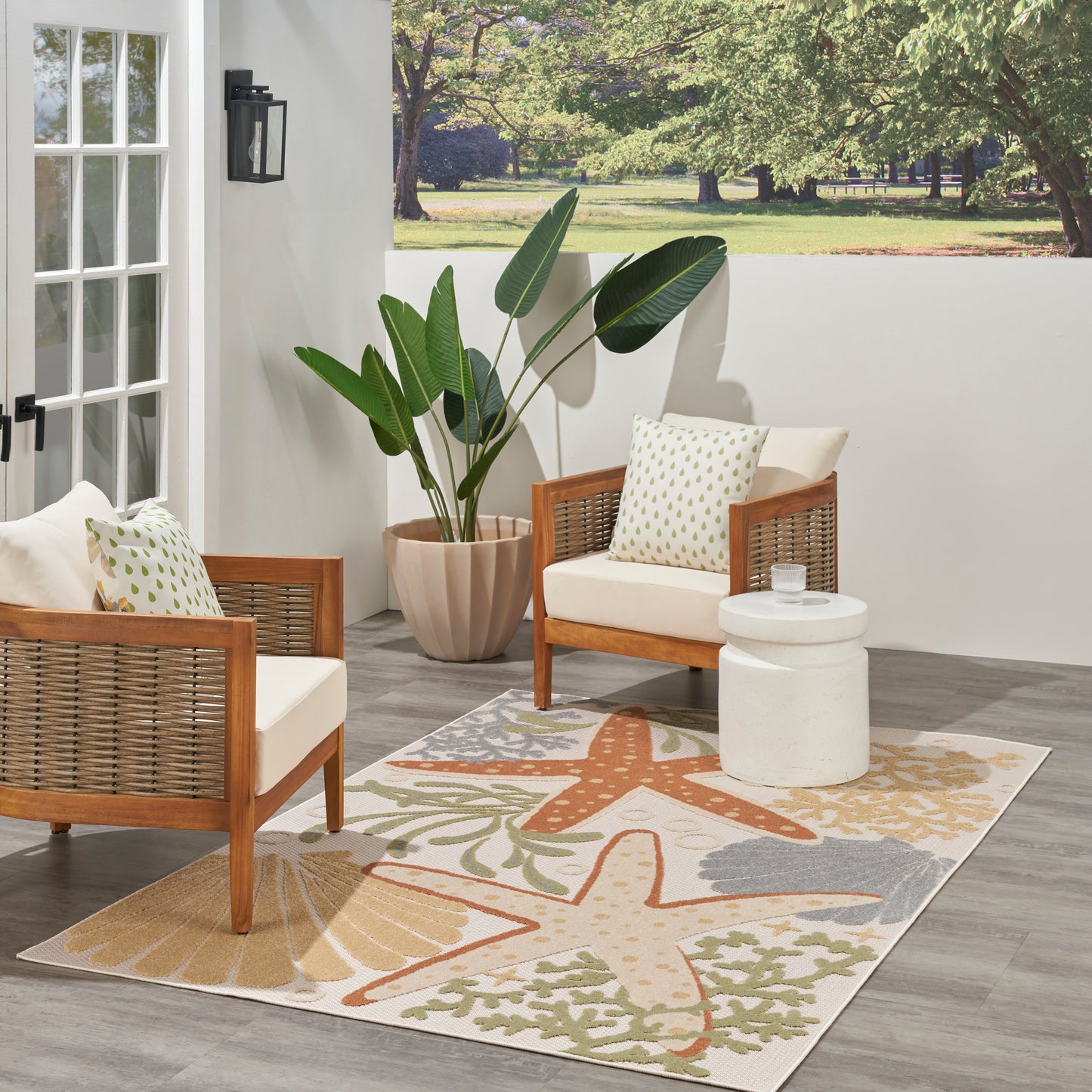 Nourison Aloha 5'3" x 7'5" Ivory Multicolor Outdoor Rug