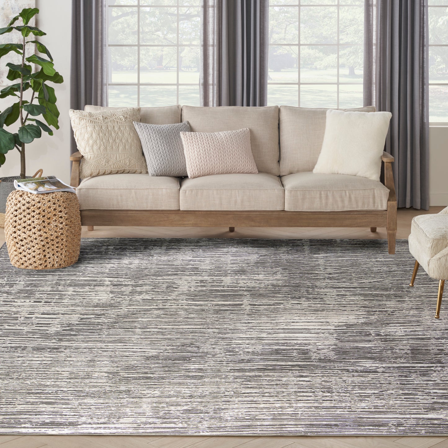 Nourison Sustainable Trends 9' x 12' Ivory Grey Modern Indoor Rug
