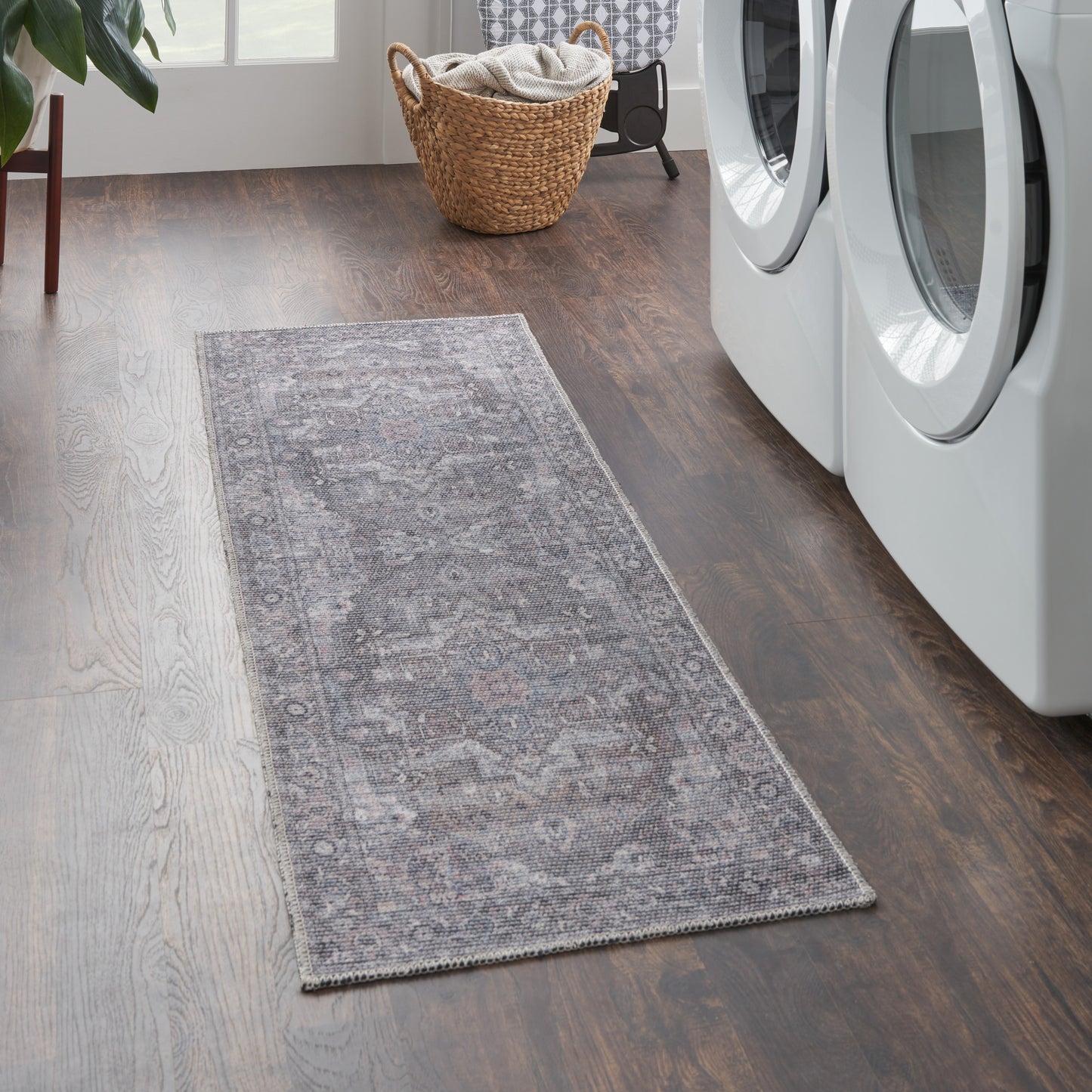 Nicole Curtis Machine Washable Series 1 2'2" x 10' Grey Vintage Indoor Rug