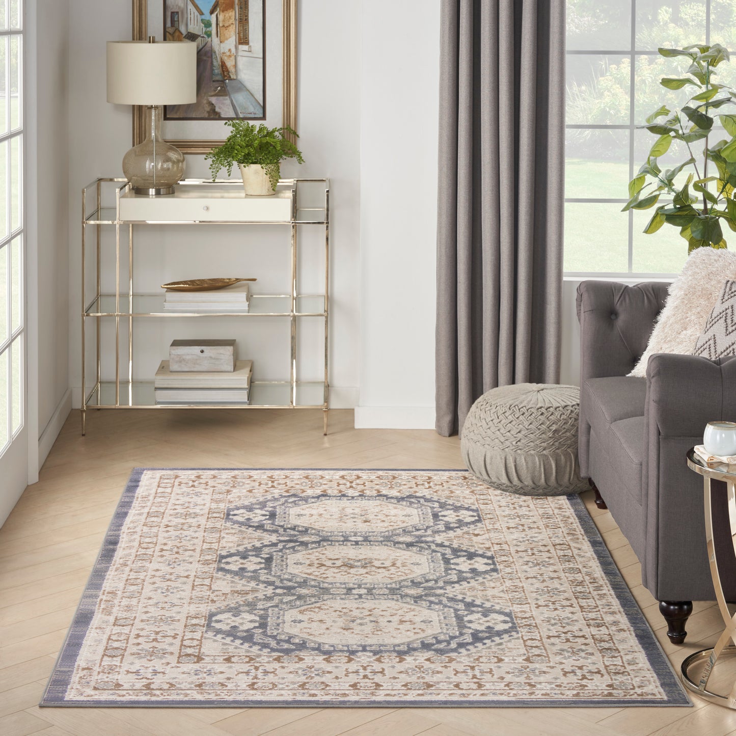 Nourison Serenity Home 3'11" x 5'11" Ivory Blue Vintage Indoor Rug