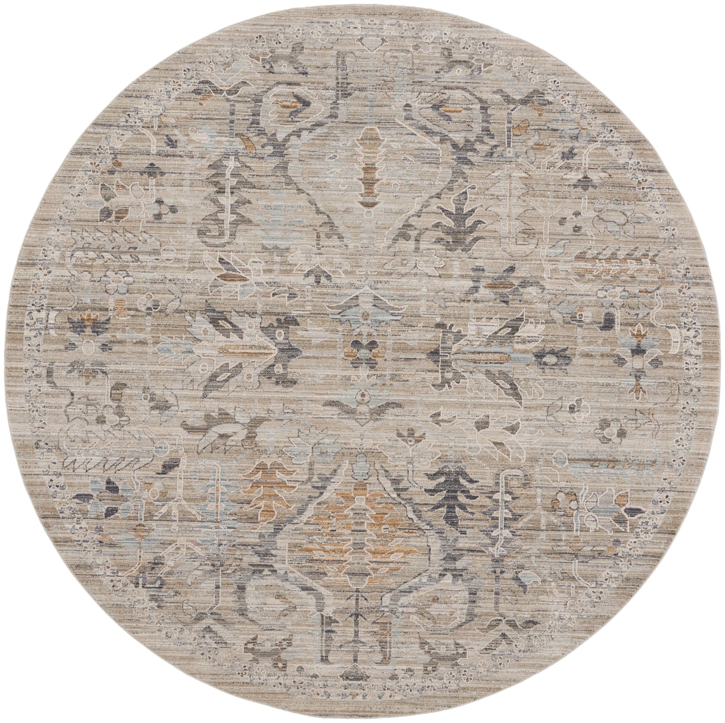 Nourison Lynx 7’10” x Round Ivory Taupe Vintage Indoor Rug