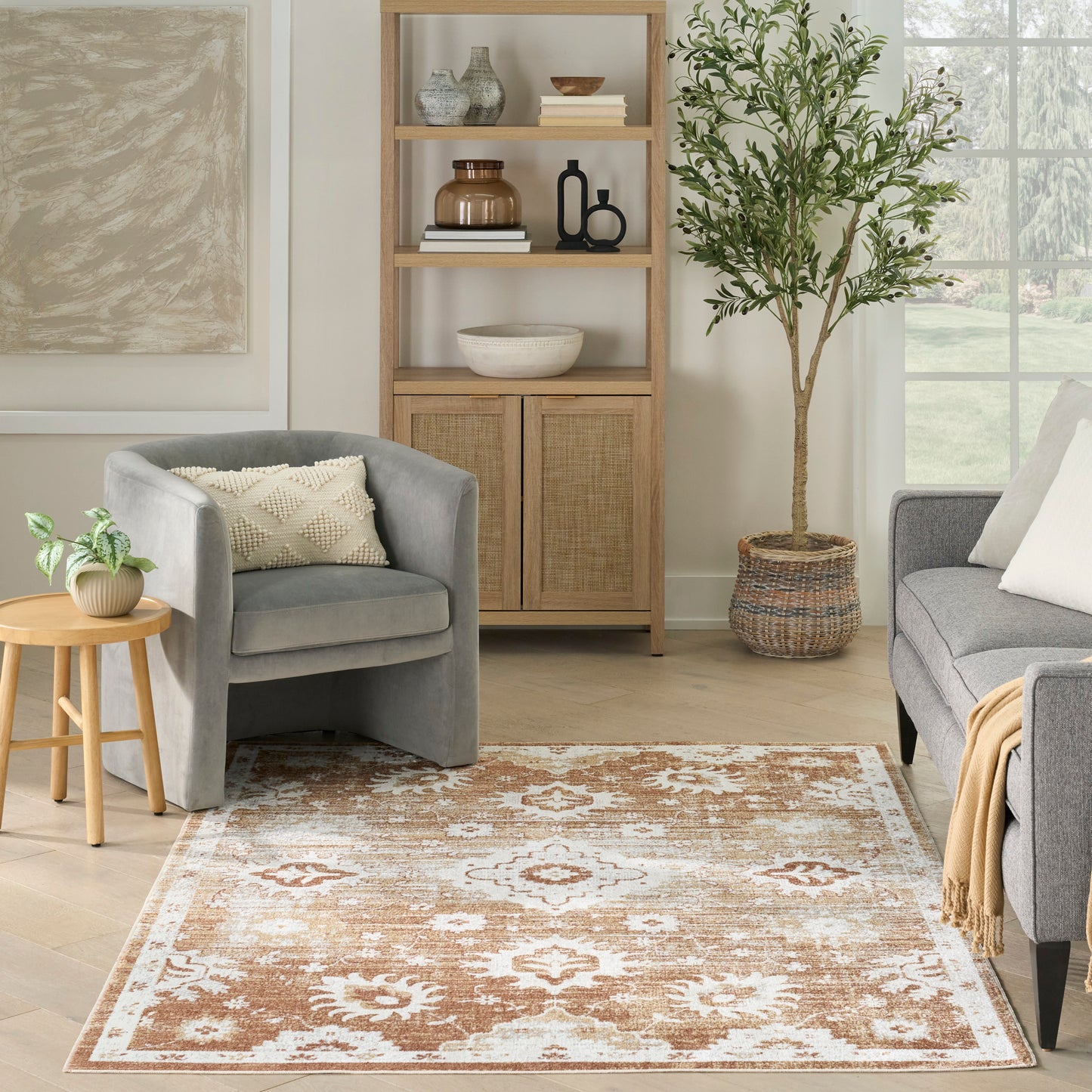 Nourison Astra Machine Washable 5'3" x 7' Copper Vintage Indoor Rug