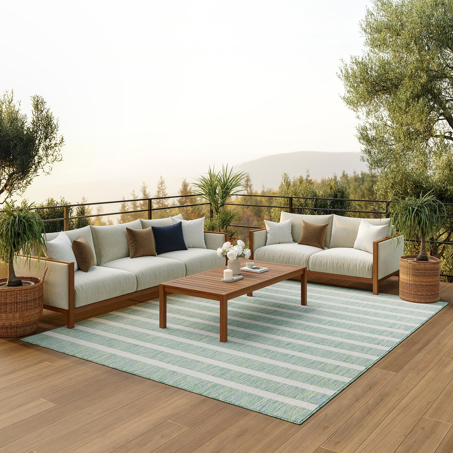 Nourison Positano 10' x 14' Blue Green Ivory Modern Rug