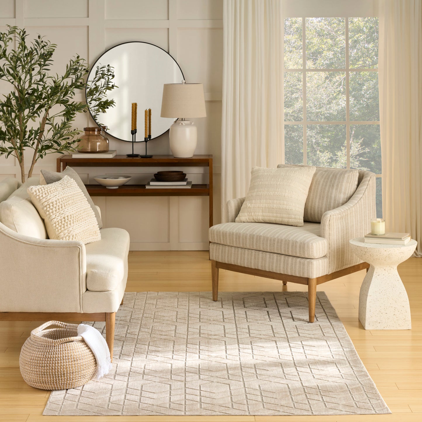 Nourison Washable Charm 4' x 6' Beige Ivory Modern Indoor Rug