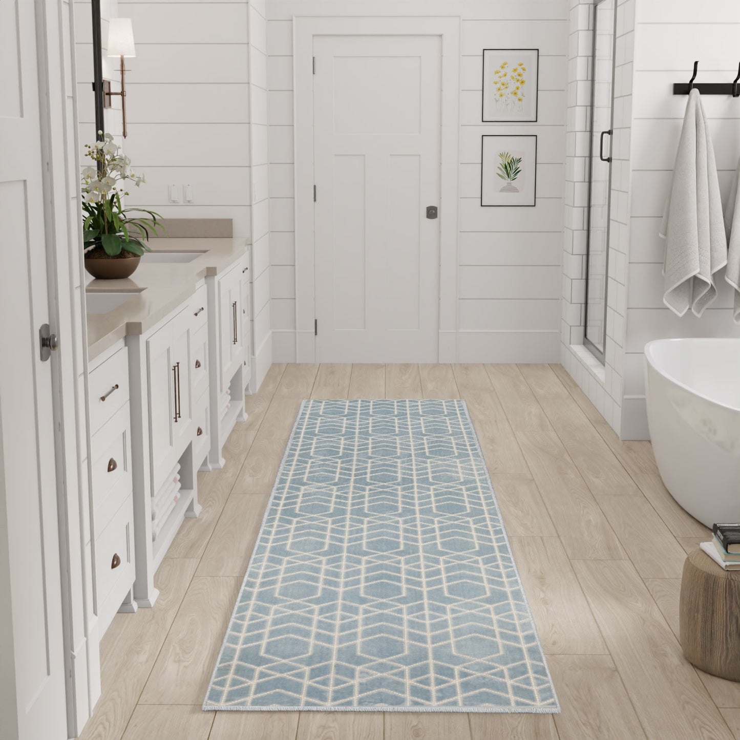 Nourison Washable Charm 2'2" x 10' Blue Ivory Modern Indoor Rug