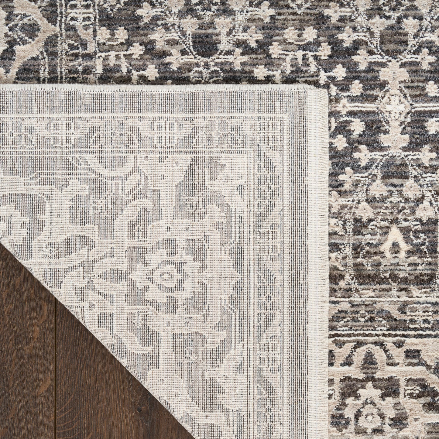 Nourison Shadows 2'2" x 12' Charcoal Ivory Vintage Indoor Rug