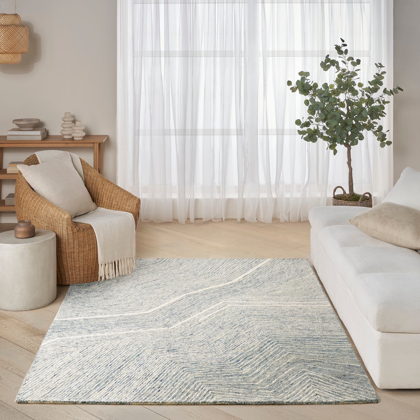 DKNY Pure Angles 3'9" x 5'9" Ivory Blue Modern Indoor Rug