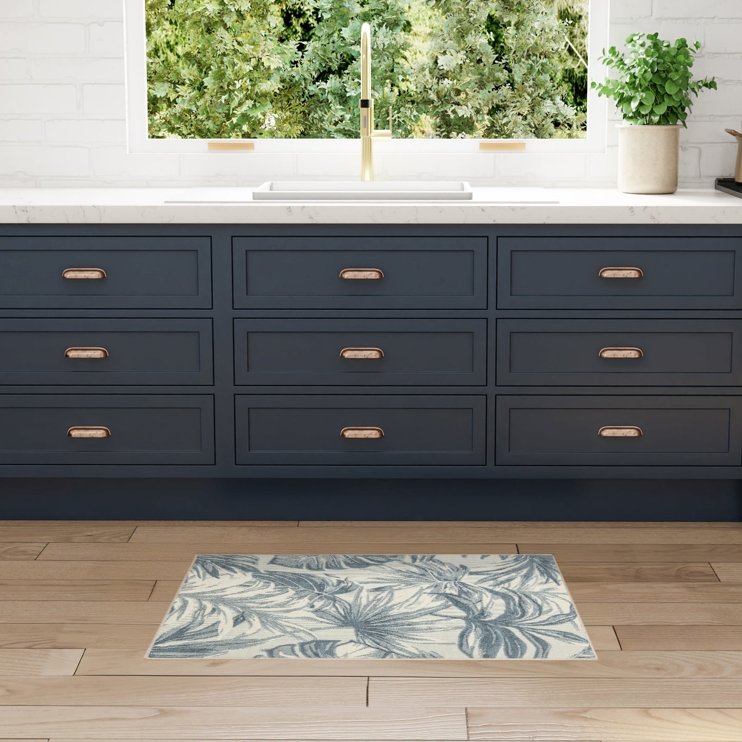 Nourison Aloha 2'8" x 4' Ivory Blue Modern Rug