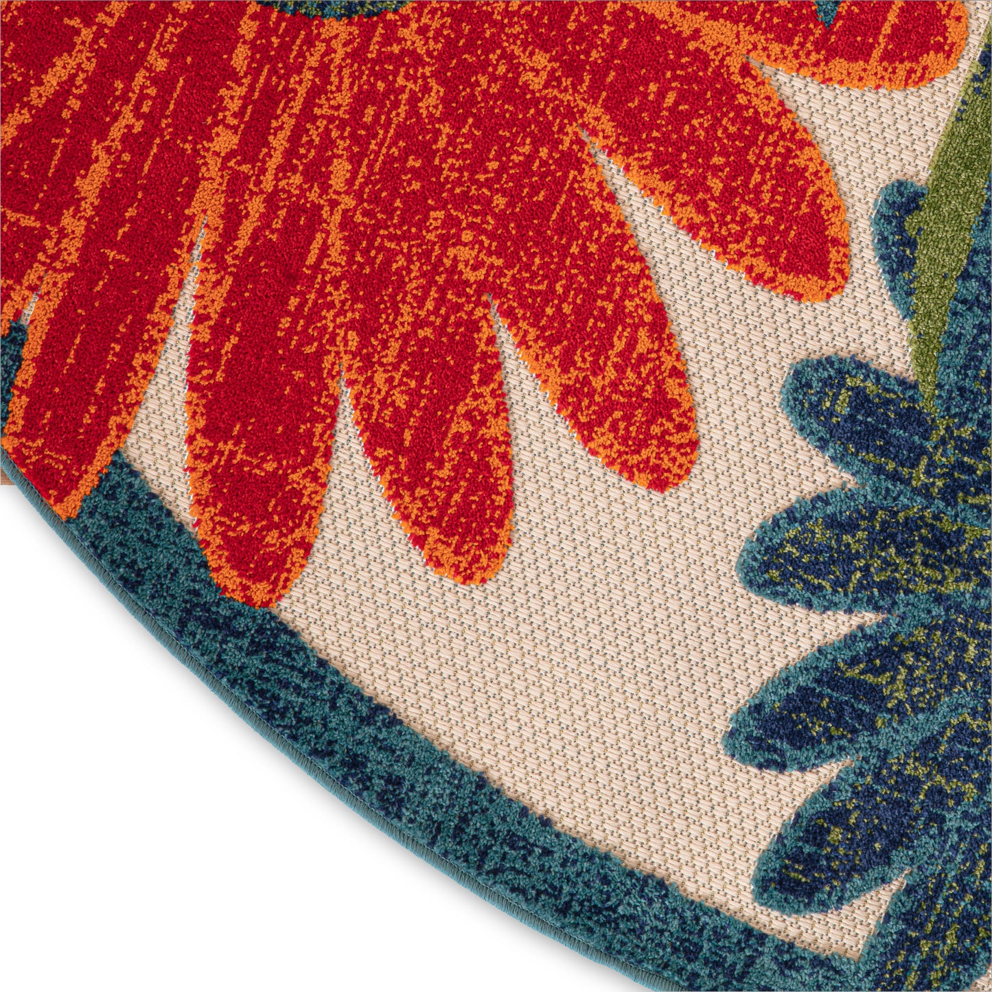 Nourison Aloha 5'3" x Round Ivory Multicolor Outdoor Rug