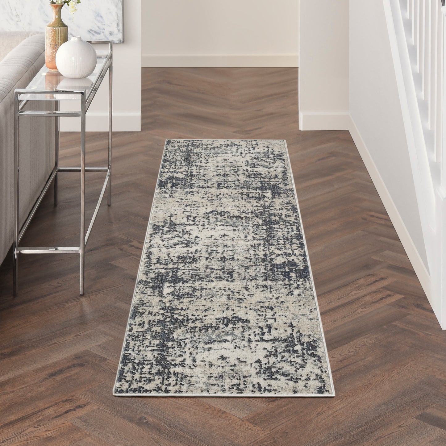 Nourison Quarry 2'2" x 10' Ivory Grey Modern Indoor Rug
