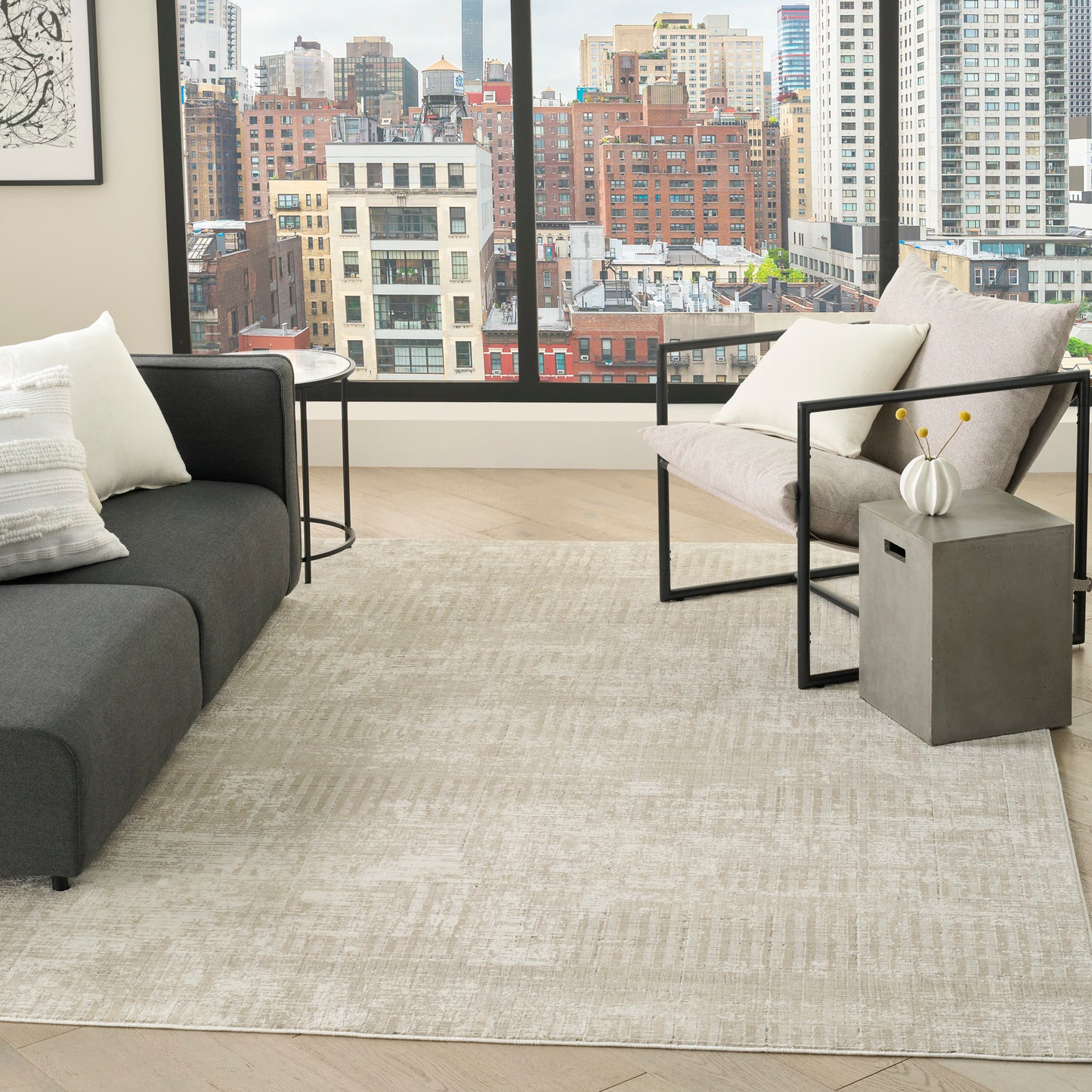 DKNY Grand Street 9' x 12' Ivory Beige Modern Indoor Rug