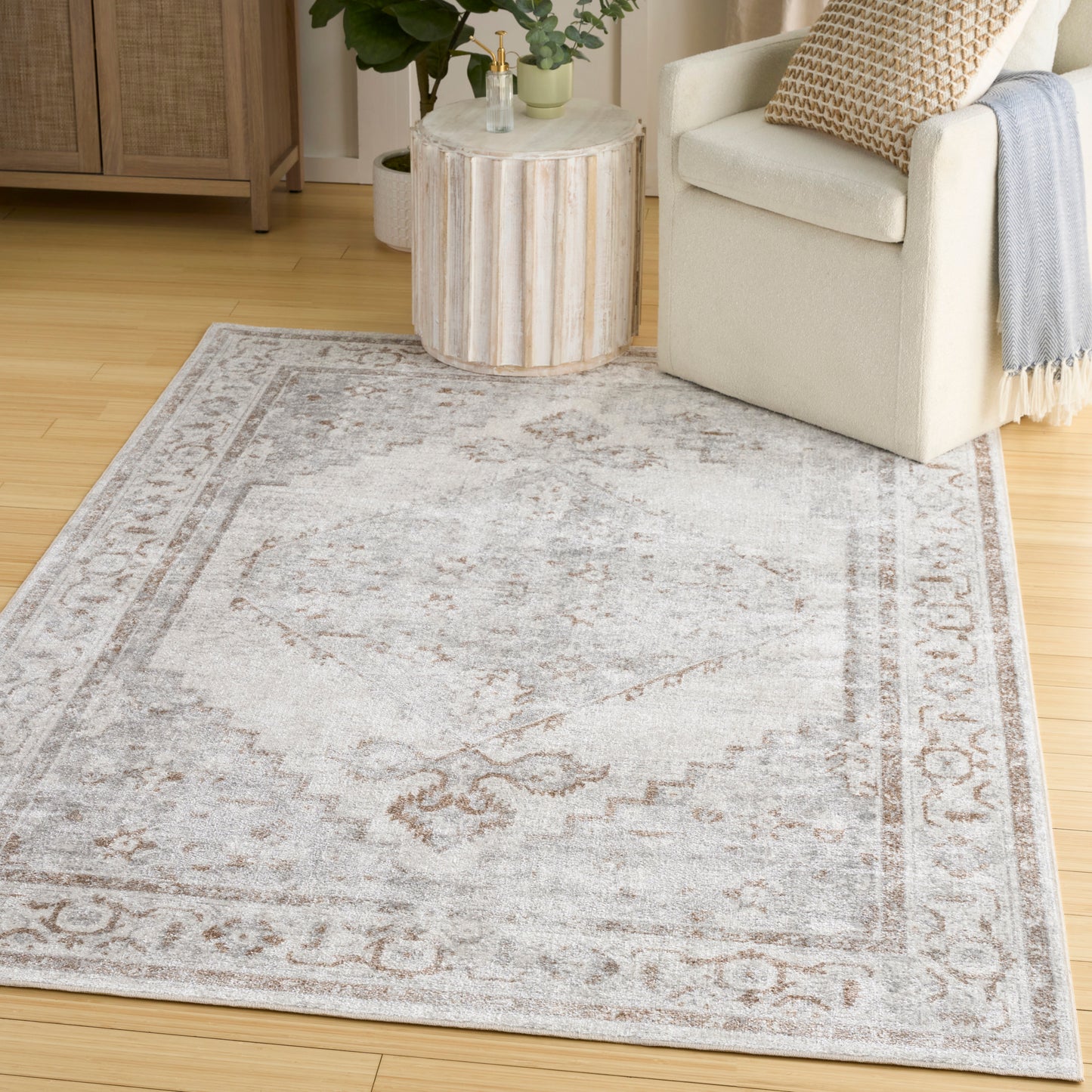 Nourison Astra Machine Washable 5'3" x 7' Grey Vintage Indoor Rug