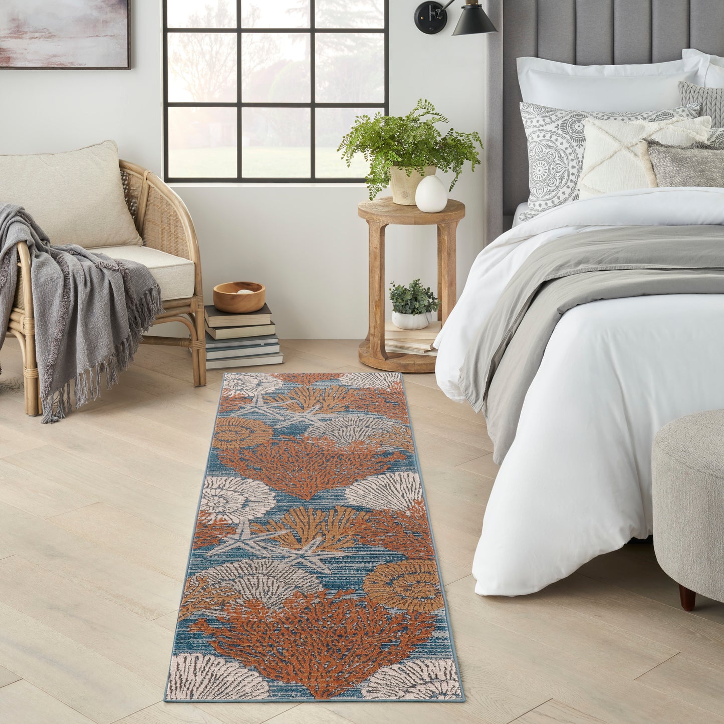 Nourison Seaside 2' x 6' Blue Multicolor Coastal, Nautical & Beach Indoor Rug