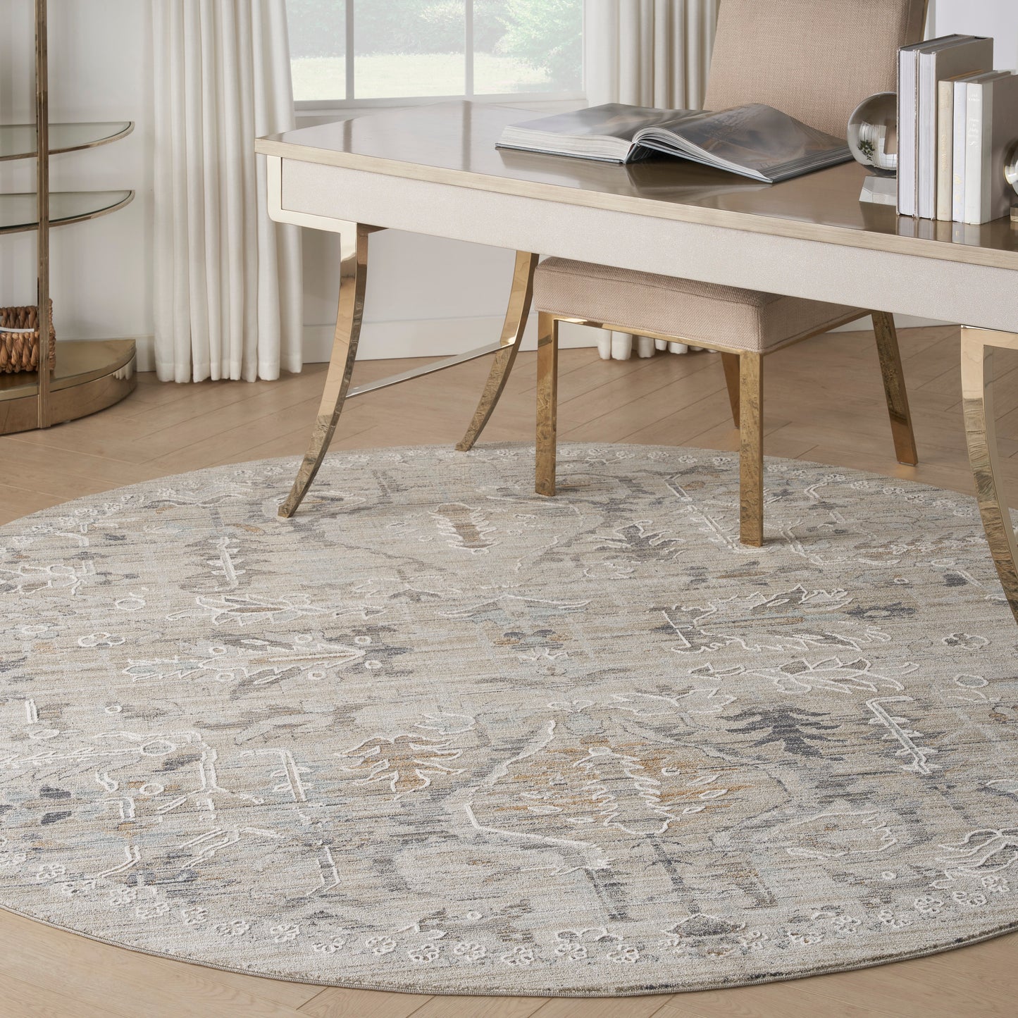 Nourison Lynx 7’10” x Round Ivory Taupe Vintage Indoor Rug