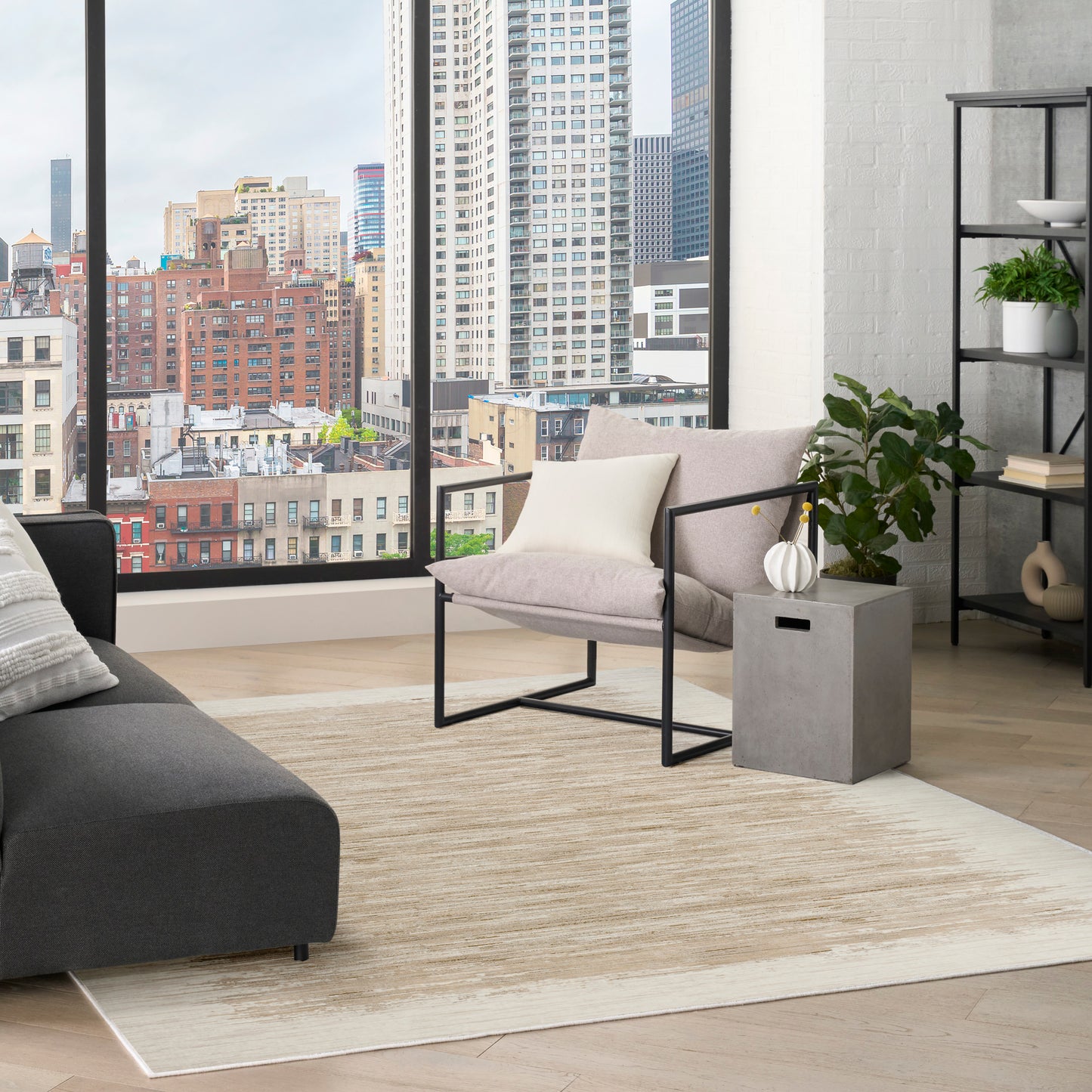DKNY Grand Street 6' x 9' Ivory Taupe Modern Indoor Rug