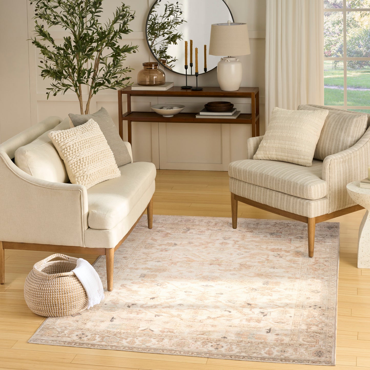 Nourison Vintage Washables 5'3" x 7'3" Beige Vintage Indoor Rug