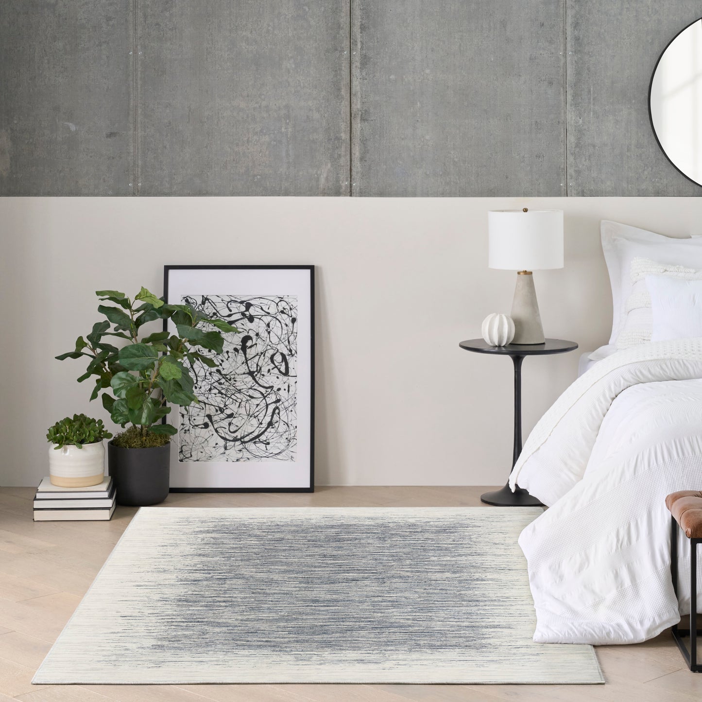 DKNY Grand Street 3'11" x 5'11" Ivory Blue Modern Indoor Rug