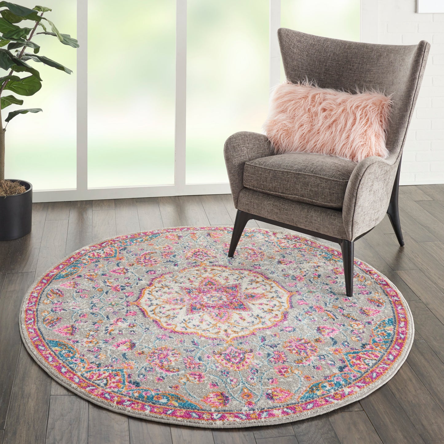 Nourison Passion 4' x Round Grey/Multi Transitional Indoor Rug