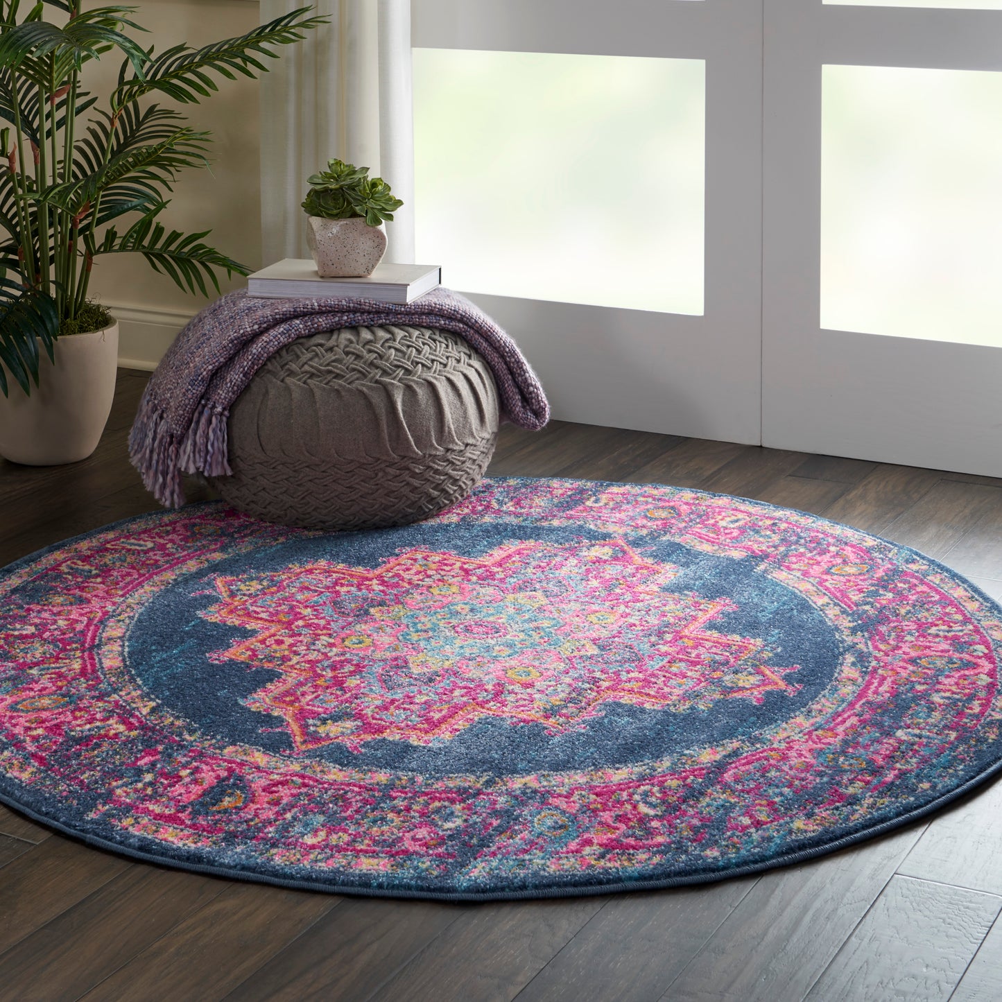 Nourison Passion 4' x Round Blue Bohemian Indoor Rug