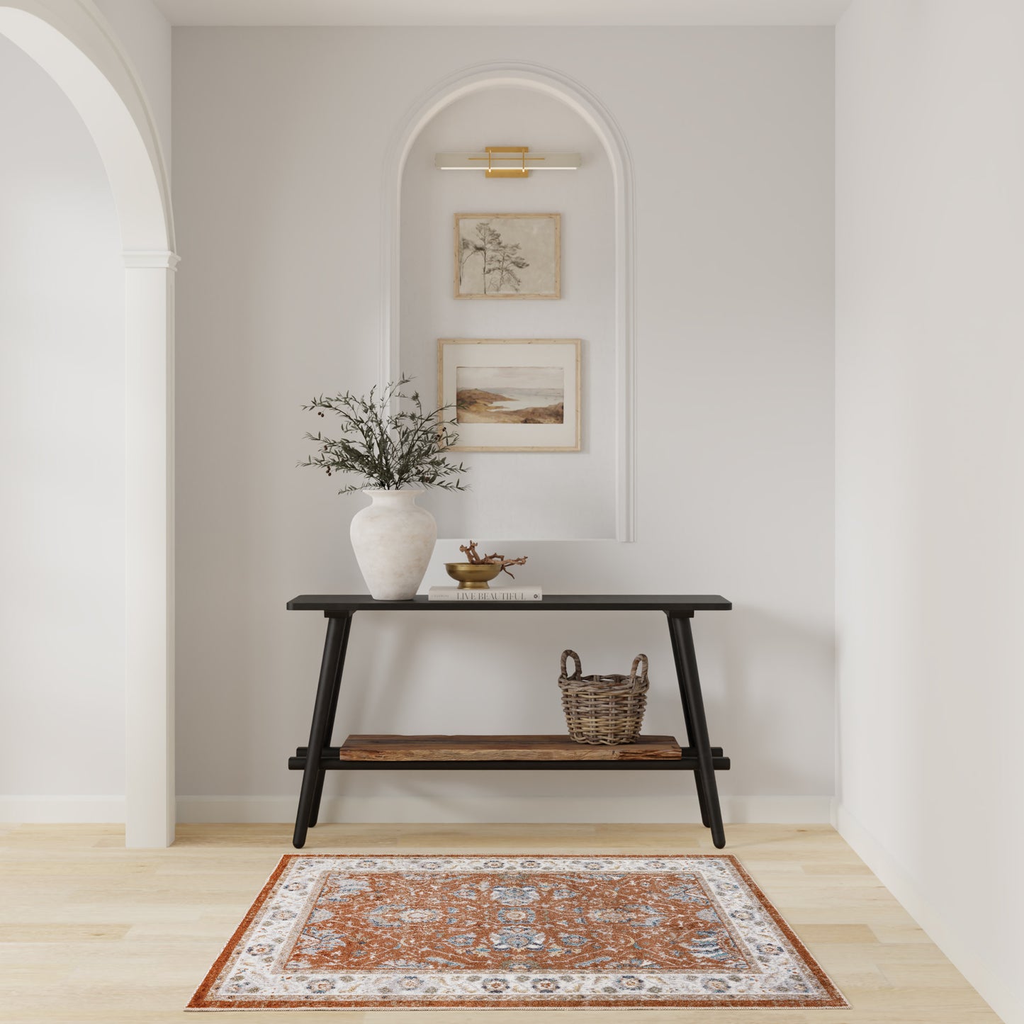 Nourison Astra Machine Washable 3'3" x 5' Rust Ivory Vintage Indoor Rug