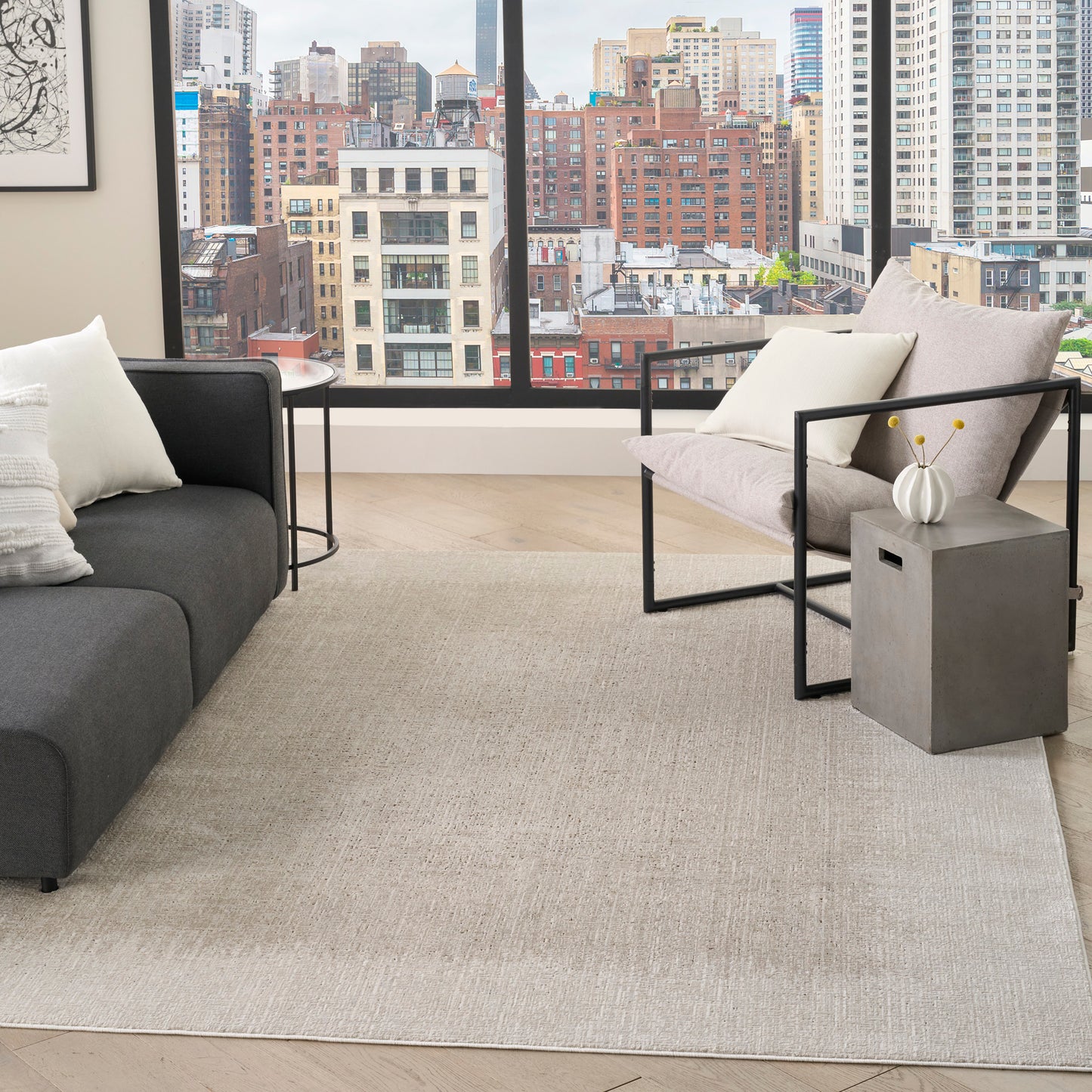 DKNY Grand Street 9' x 12' Ivory Beige Modern Indoor Rug