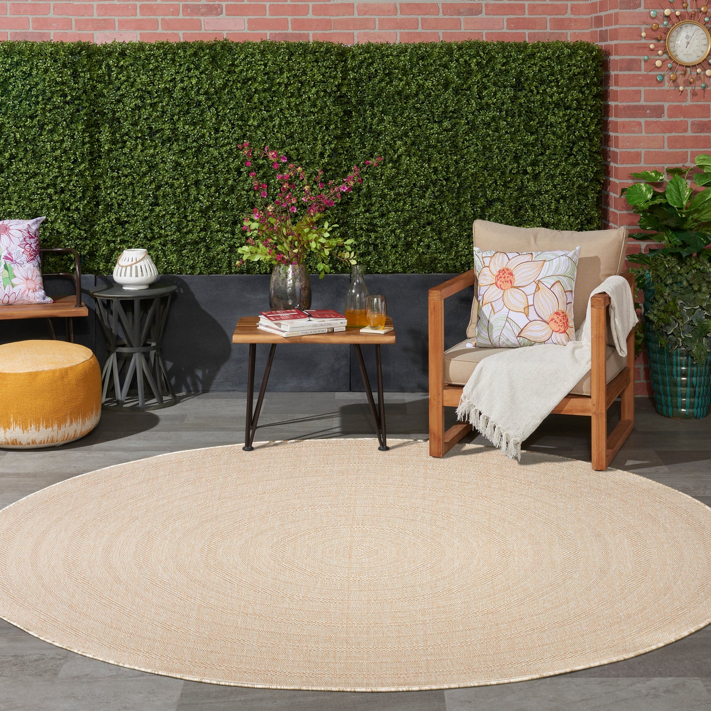 Nourison Tulum 8' x Round Cream Outdoor Rug
