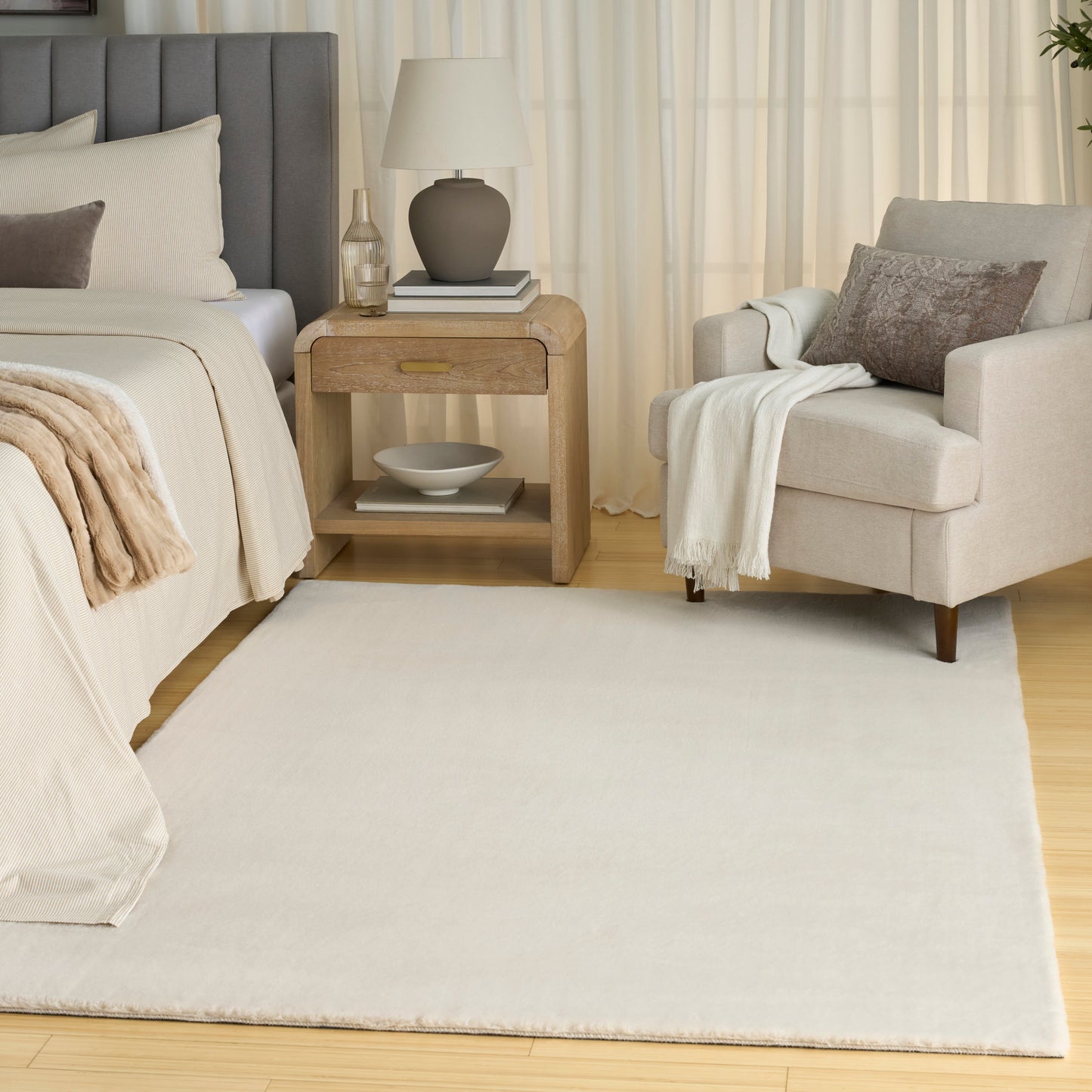Nourison Soft Plush Rabbit Fur 7'6" x 9'6" Beige Contemporary Indoor Rug