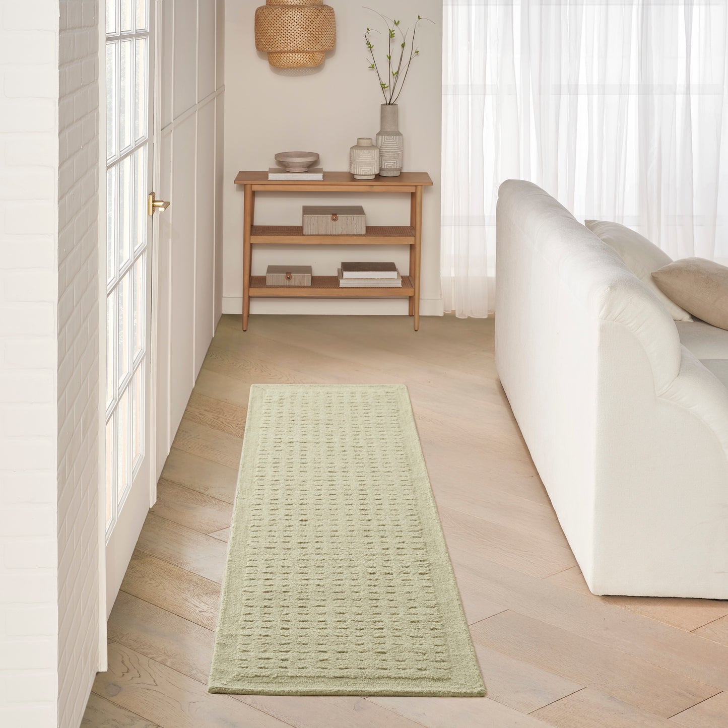 DKNY Pure Grids 2'3" x 7'6" Light Green Contemporary Indoor Rug