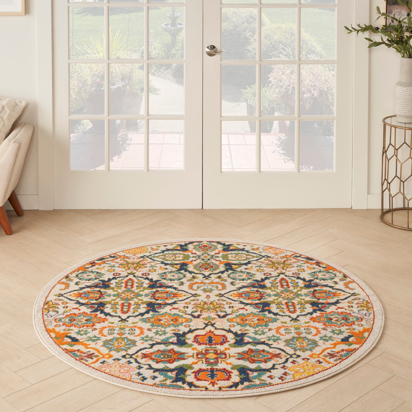 Nourison Allur 5'3" x Round Ivory Multicolor Bohemian Indoor Rug