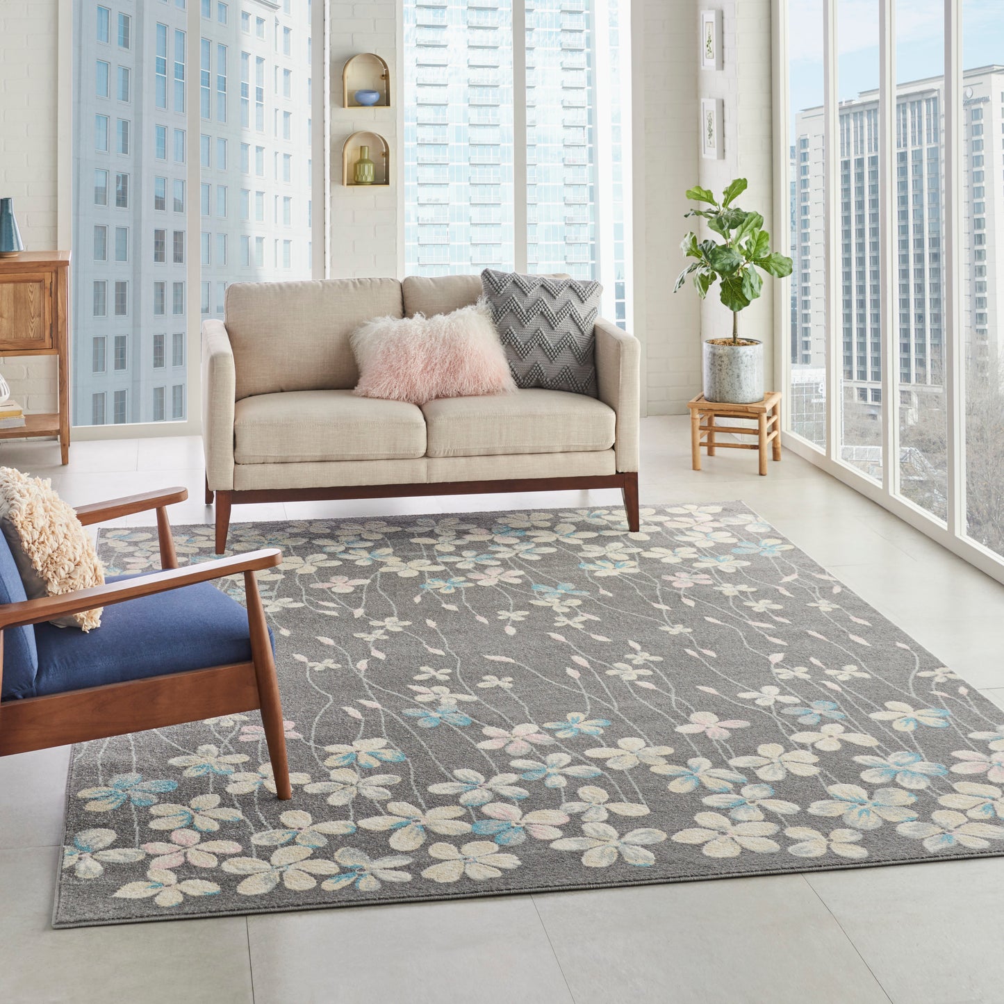 Nourison Tranquil 8'10" x 11'10" Grey Beige Contemporary Indoor Rug