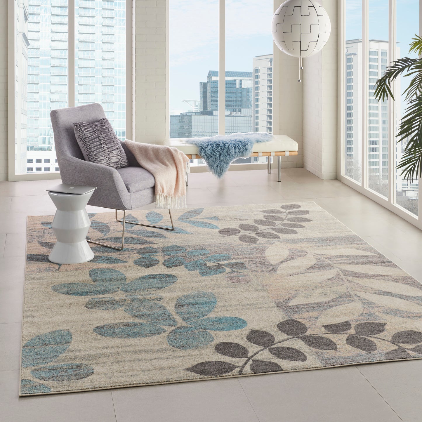 Nourison Tranquil 7' x 10' Ivory/Light Blue Farmhouse Indoor Rug