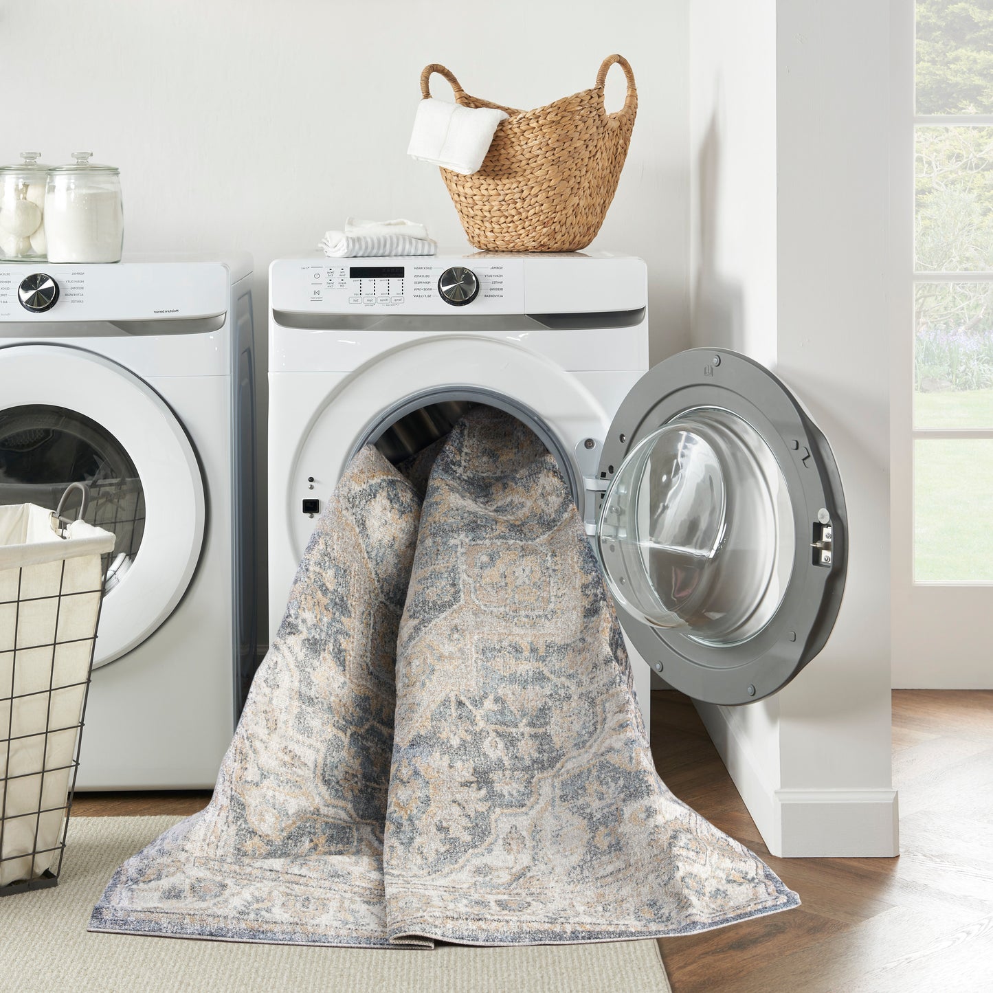 Nourison Astra Machine Washable 6'7" x 9' Grey Blue Vintage Indoor Rug