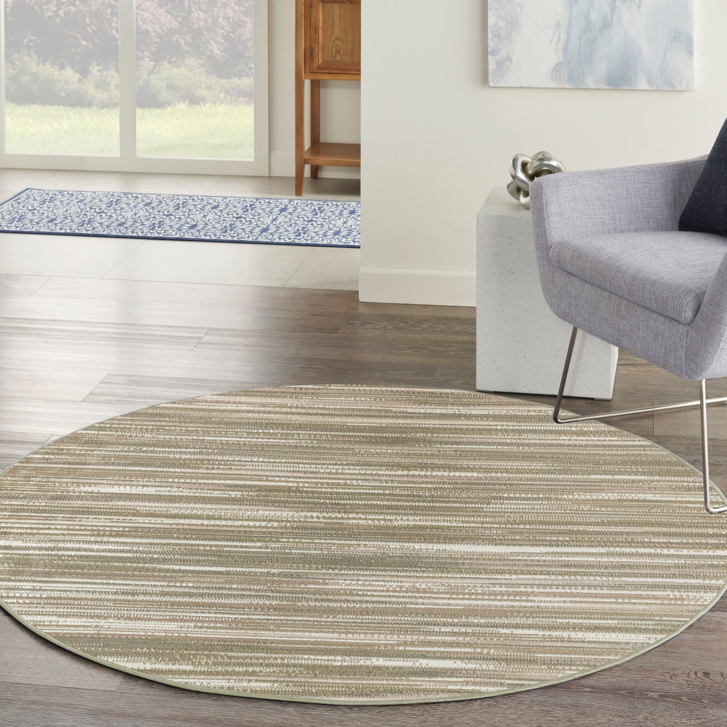 Nourison Jubilant 5'3" x Round Green Ivory Modern Indoor Rug
