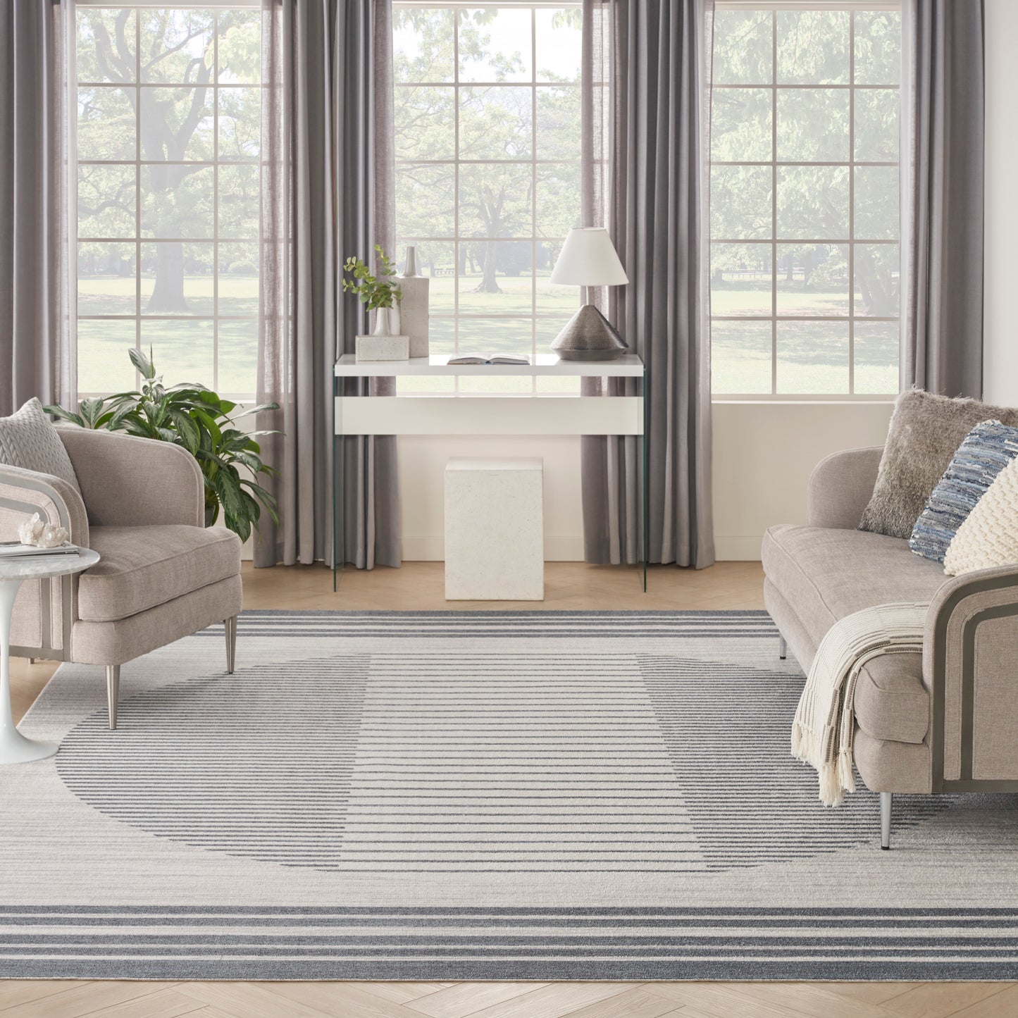 Nourison Astra Machine Washable 9' x 12' Ivory Blue Mid-Century Modern Indoor Rug