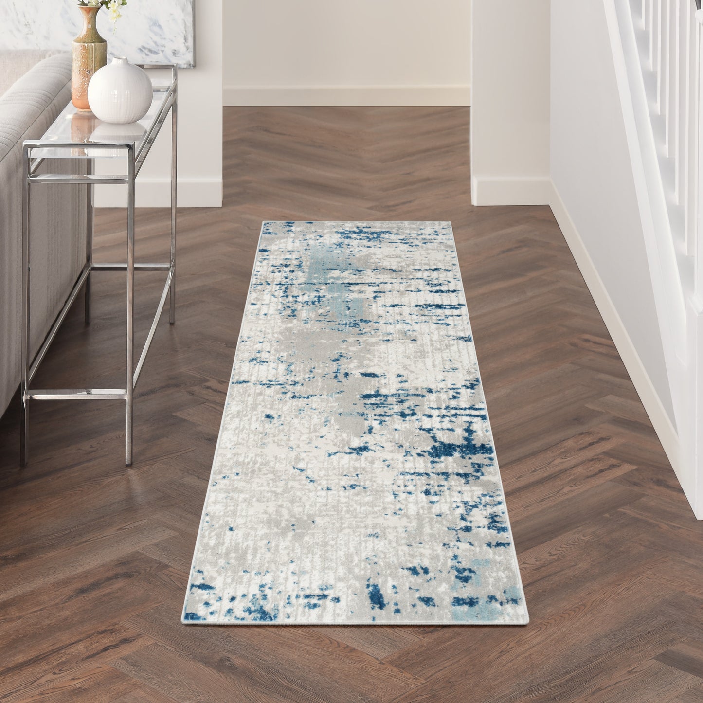 Nourison Quarry 2'2" x 20' Ivory Grey Blue Modern Indoor Rug