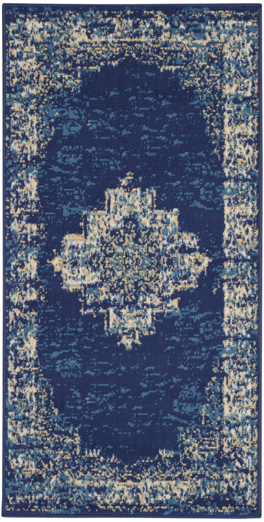Nourison Grafix 2' x 4' Navy Blue Vintage Indoor Rug