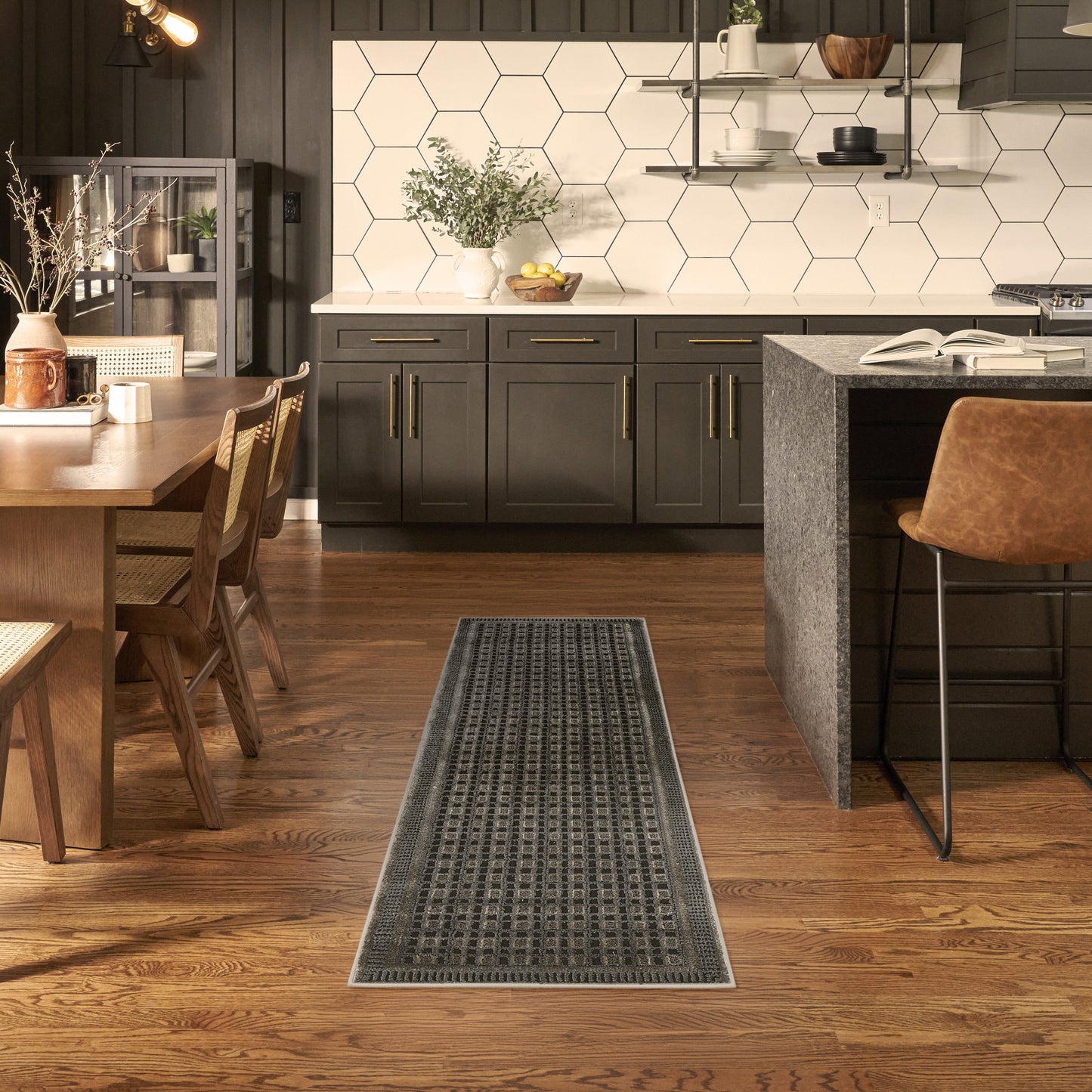 Nourison Nordic 2' x 6' Black Taupe Modern Indoor Rug