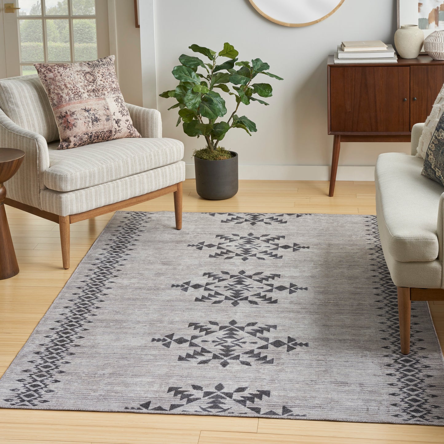 Nicole Curtis Machine Washable Series 1 4' x 6' Ivory/Charcoal Scandinavian Indoor Rug