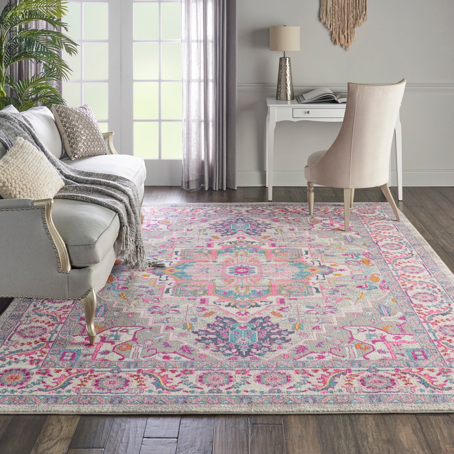 Nourison Passion 6'7" x 9'6" Light Grey/Pink Bohemian Indoor Rug